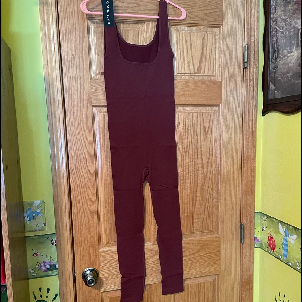 New Ribbed Jumpsuit Catsuit Bodysuit Spiced Red Apple - Picture 7 of 14
